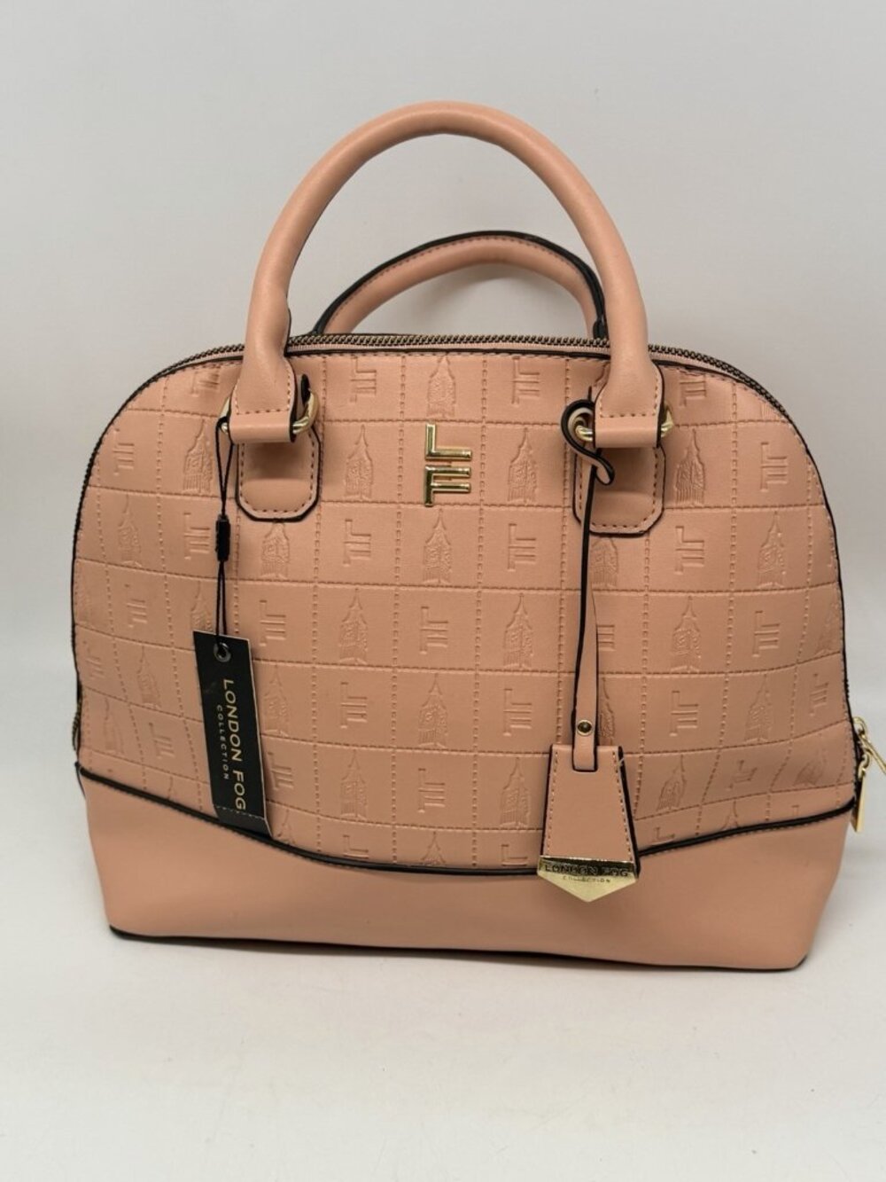 London Fog Salmon Dome Satchel Crossbody Handbag Embossed Architecture Print